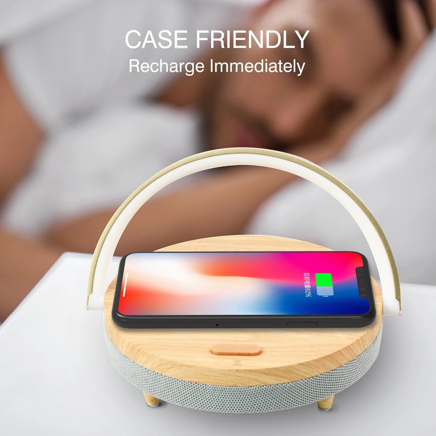 3-in-1 Wireless Charger, Bluetooth Speaker & Wooden Table Lamp 🌟