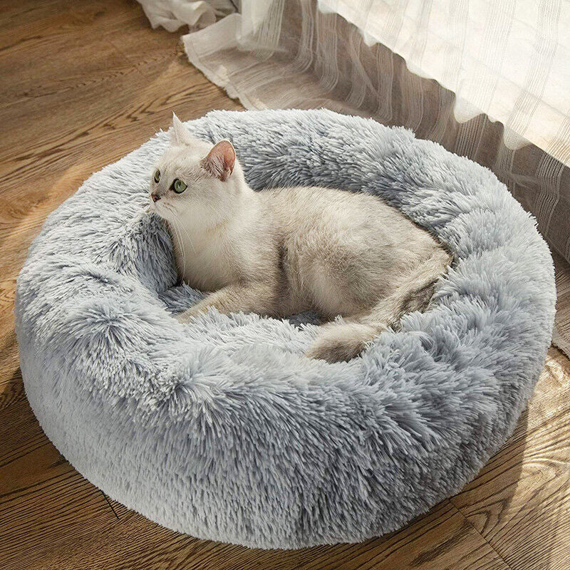 Extra Large Plush Donut Calming Pet Bed - Soft & Fluffy for Dogs and Cats