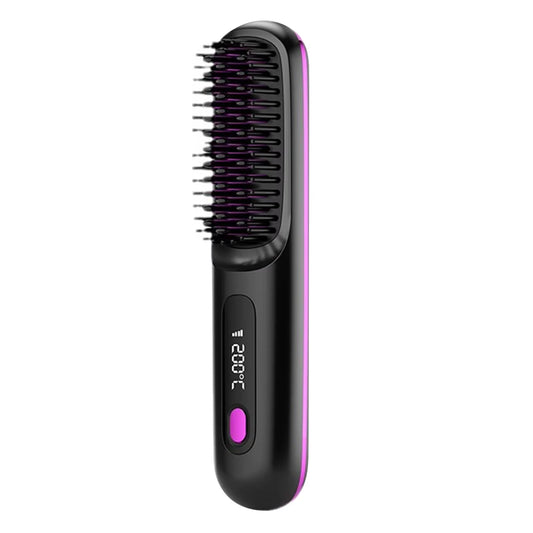 Wireless USB-Charging Flat Iron Brush with Adjustable Temperature