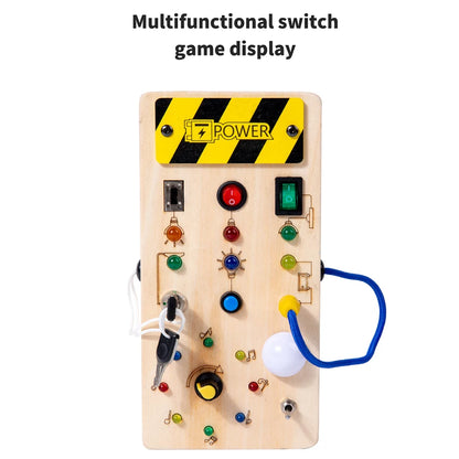 Wooden Busy Board Sensory Toy with LED Light Switch - Travel Activity Game for Kids