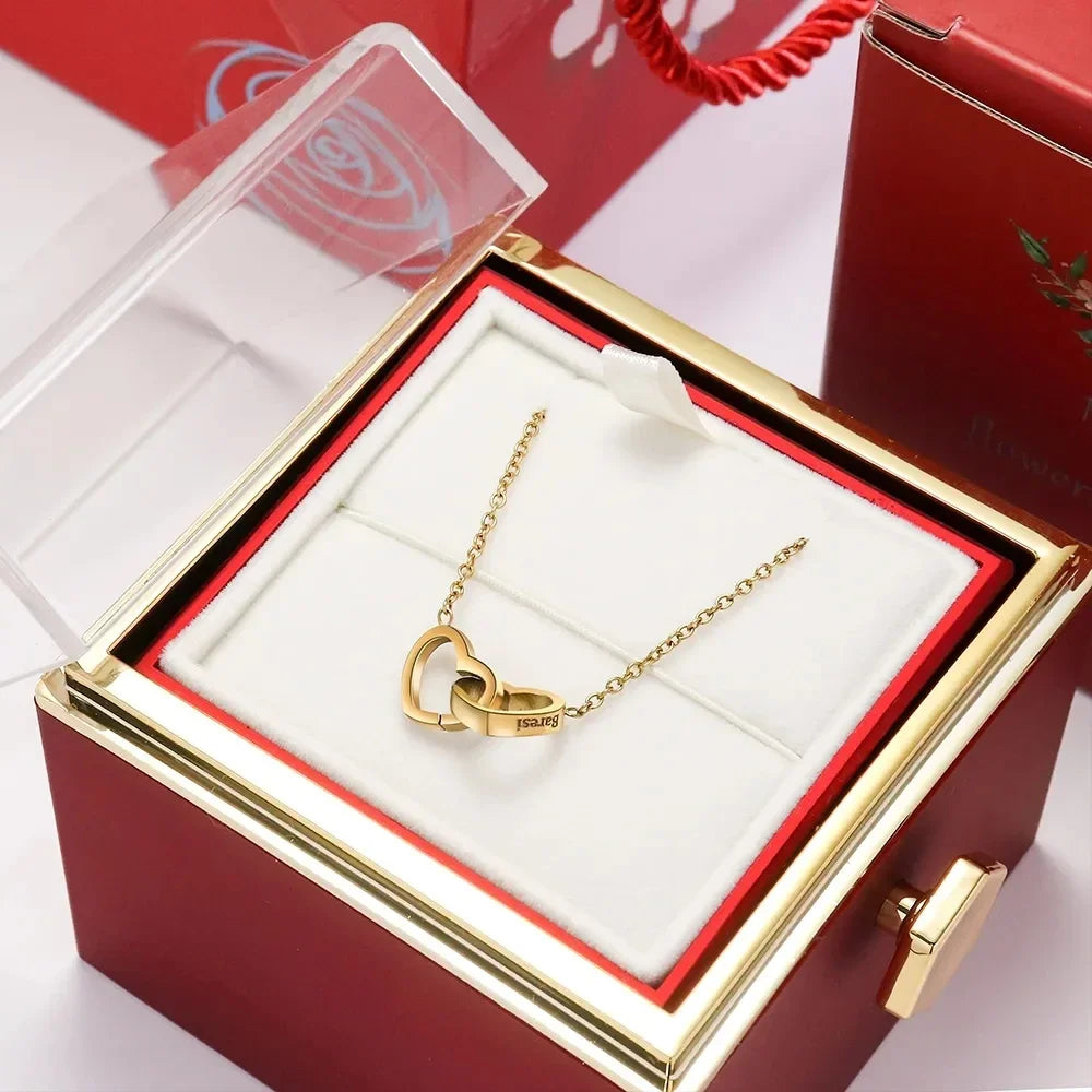 🌹 New 2025 Valentine's Day Double Heart Steel Necklace with Eternal Rose Box