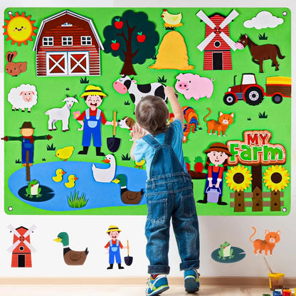 4-in-1 Farm Animals Felt Story Busy Board - Interactive Storytelling Wall Hanging for Early Learning and Gifts