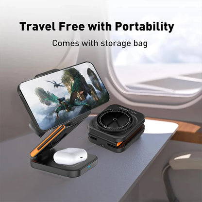 30W 3-in-1 Foldable Fast Magnetic Wireless Charging Station for iPhone 15/14/13/12, Apple Watch Series 8/7/6, and AirPods Pro