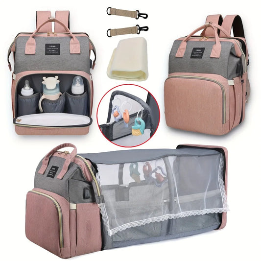 Mommy Backpack with Foldable Baby Bed