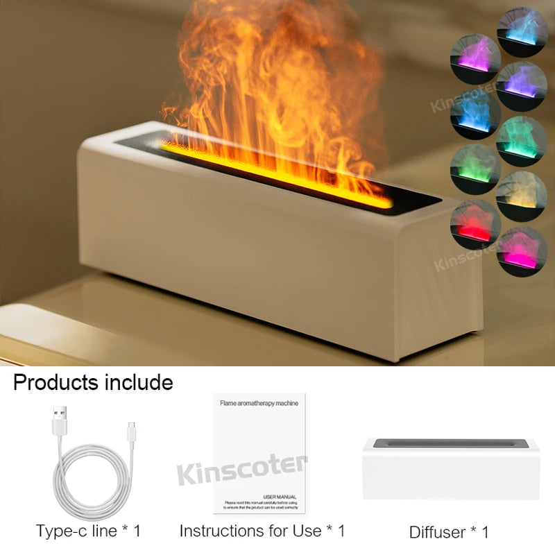 Aroma Diffuser & Ultrasonic Air Humidifier -RGB LED Flame Effect Cool Mist Maker for Essential Oils and Home Decor