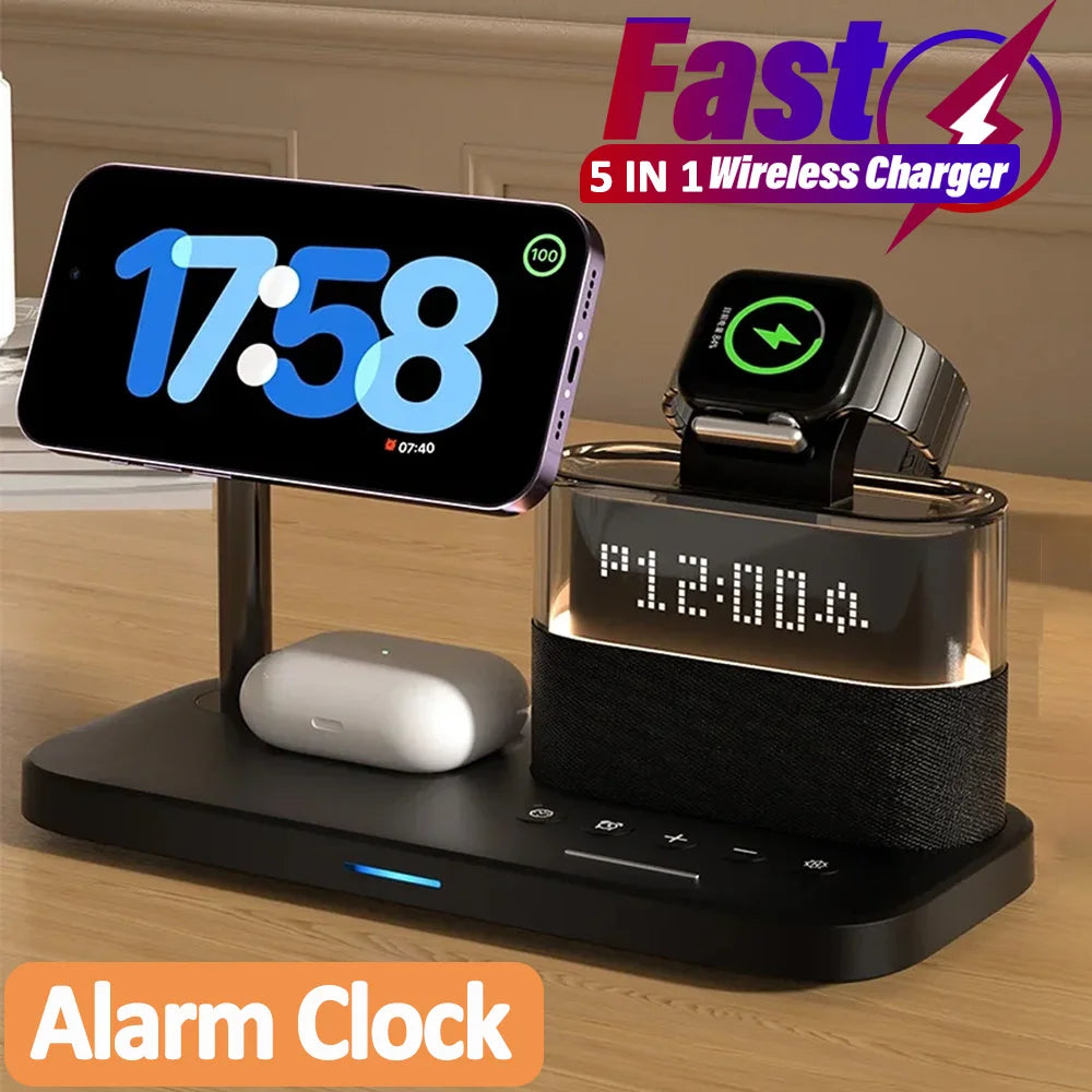 5-in-1 Magnetic Wireless Charging Station - Fast Charger Dock for iPhone 15, 14, 13, 12, 11, Apple Watch, and AirPods