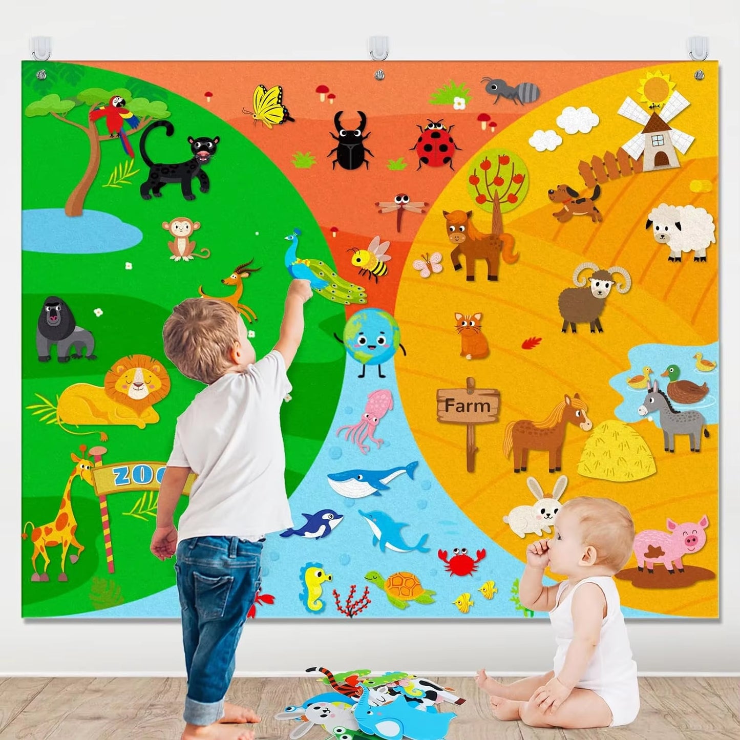 4-in-1 Farm Animals Felt Story Busy Board - Interactive Storytelling Wall Hanging for Early Learning and Gifts