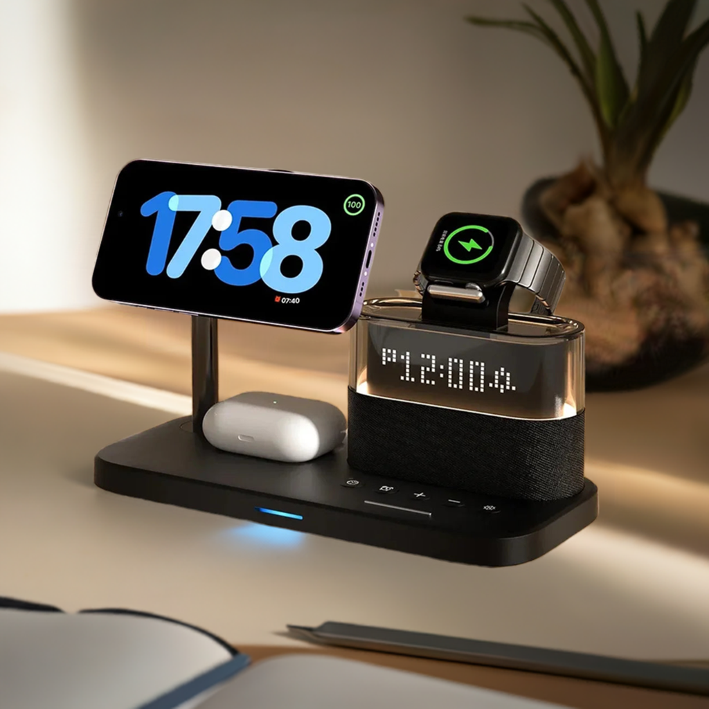 5-in-1 Magnetic Wireless Charging Station With Alarm Clock