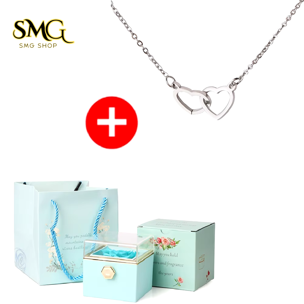 🌹 New 2025 Valentine's Day Double Heart Steel Necklace with Eternal Rose Box