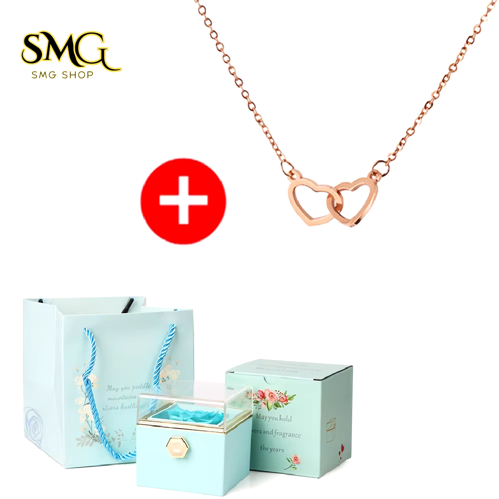 🌹 New 2025 Valentine's Day Double Heart Steel Necklace with Eternal Rose Box