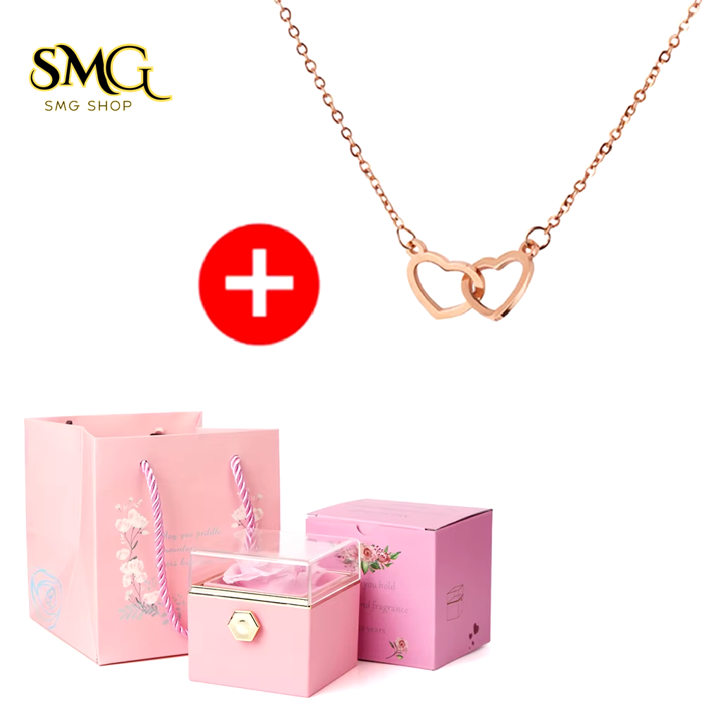 🌹 New 2025 Valentine's Day Double Heart Steel Necklace with Eternal Rose Box