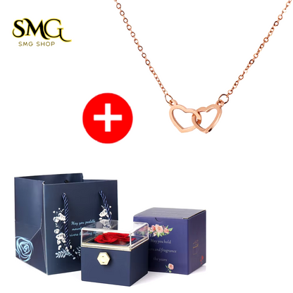 🌹 New 2025 Valentine's Day Double Heart Steel Necklace with Eternal Rose Box