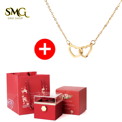 🌹 New 2025 Valentine's Day Double Heart Steel Necklace with Eternal Rose Box