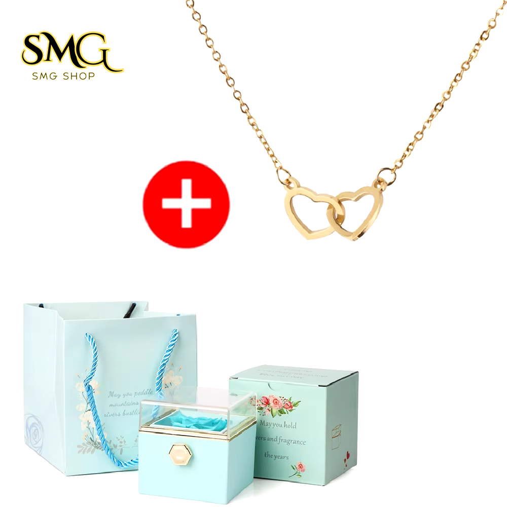 🌹 New 2025 Valentine's Day Double Heart Steel Necklace with Eternal Rose Box