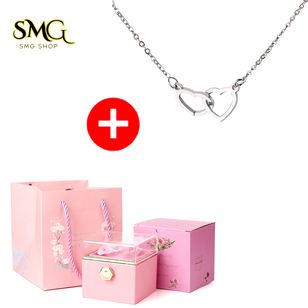 🌹 New 2025 Valentine's Day Double Heart Steel Necklace with Eternal Rose Box