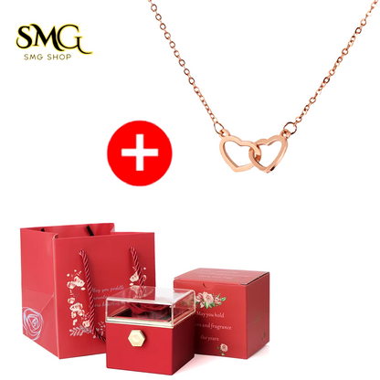 🌹 New 2025 Valentine's Day Double Heart Steel Necklace with Eternal Rose Box